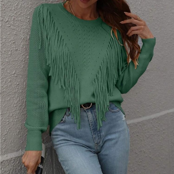 Cozy fringe detail sweater top - Picture 7 of 16